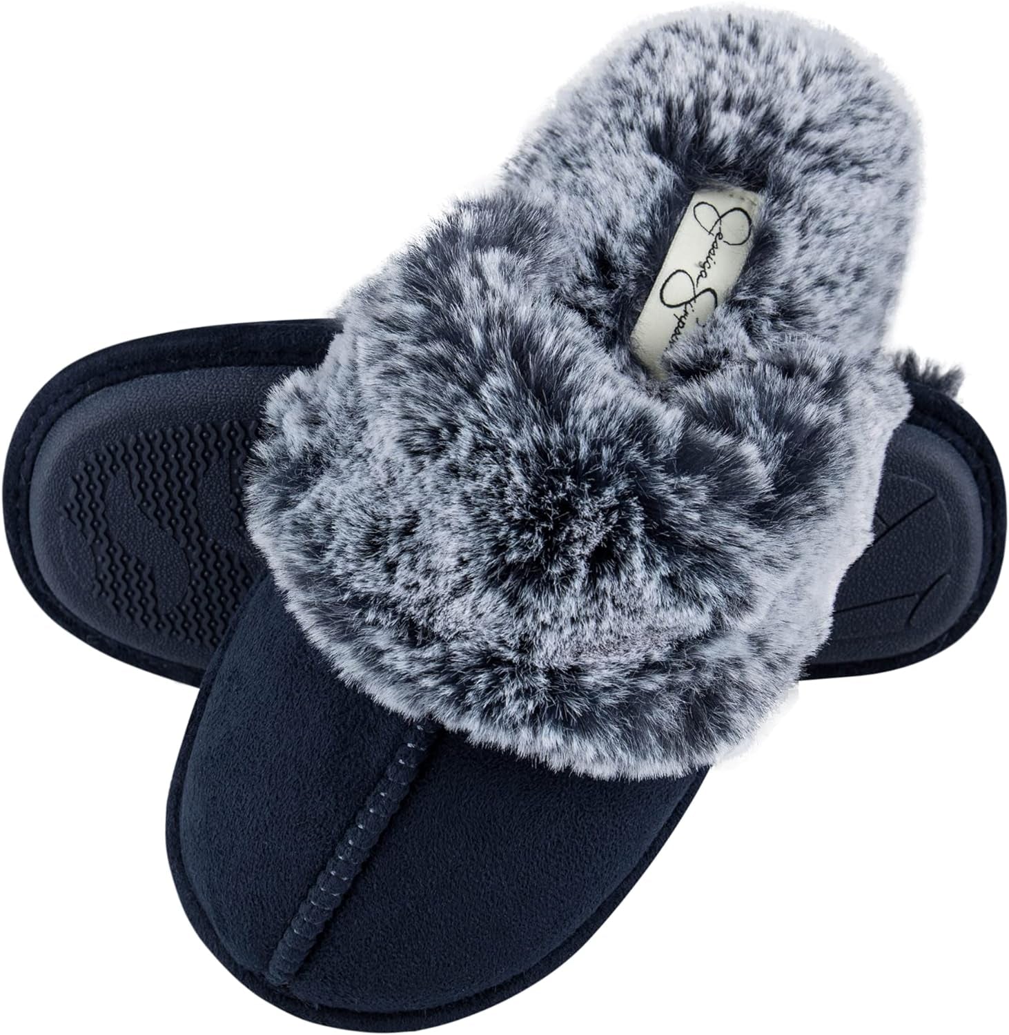 Women'S Comfy Faux Fur House Slipper Scuff Memory Foam Slip on Anti-Skid Sole