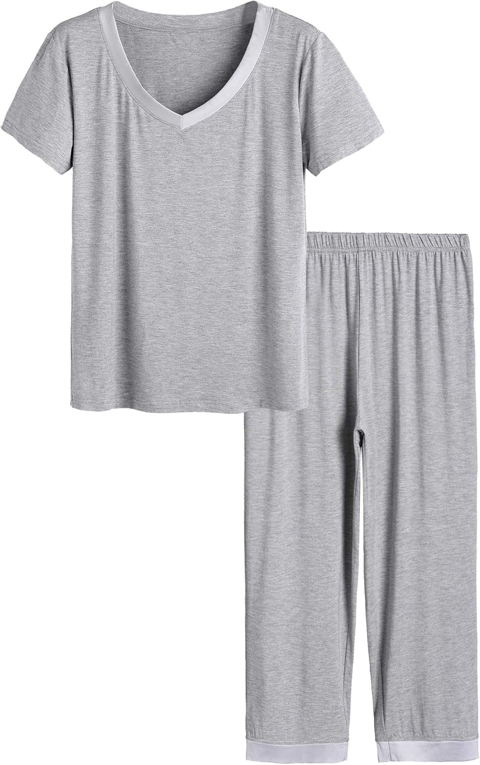 Women'S V-Neck Sleepwear Short Sleeves Top with Pants Pajama Set