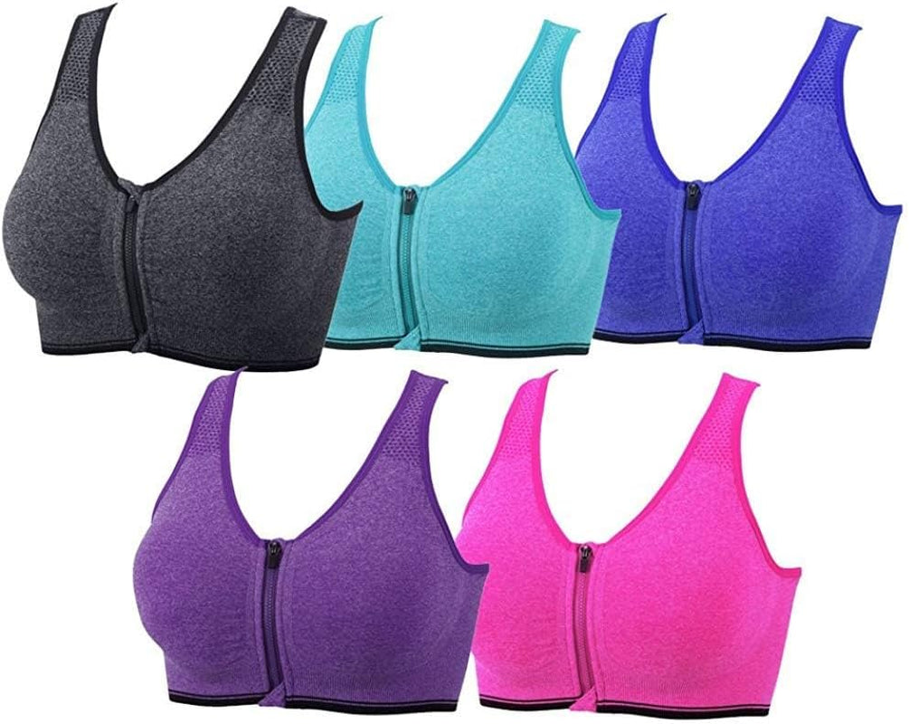 Women'S Zip Front Sports Bra Wireless Post-Surgery Bra Active Yoga Sports Bras