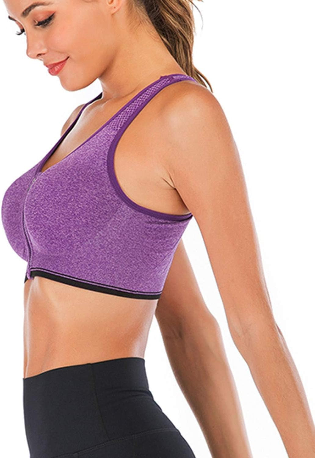 Women'S Zip Front Sports Bra Wireless Post-Surgery Bra Active Yoga Sports Bras